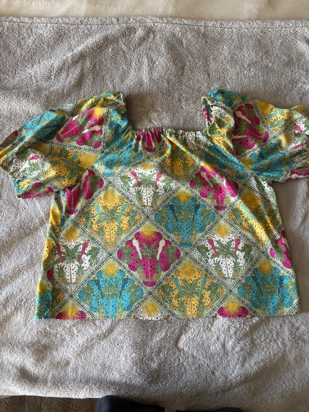 LOFT Palm Bubble Sleeve Square Neck Blouse Size Large - Picture 7 of 10